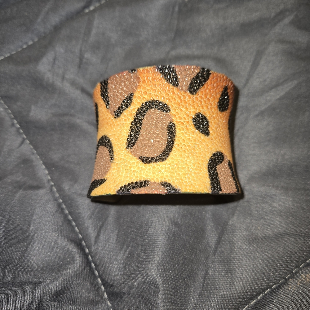Rustic Cuff Leopard Pattern Bracelet in Orange and Brown
